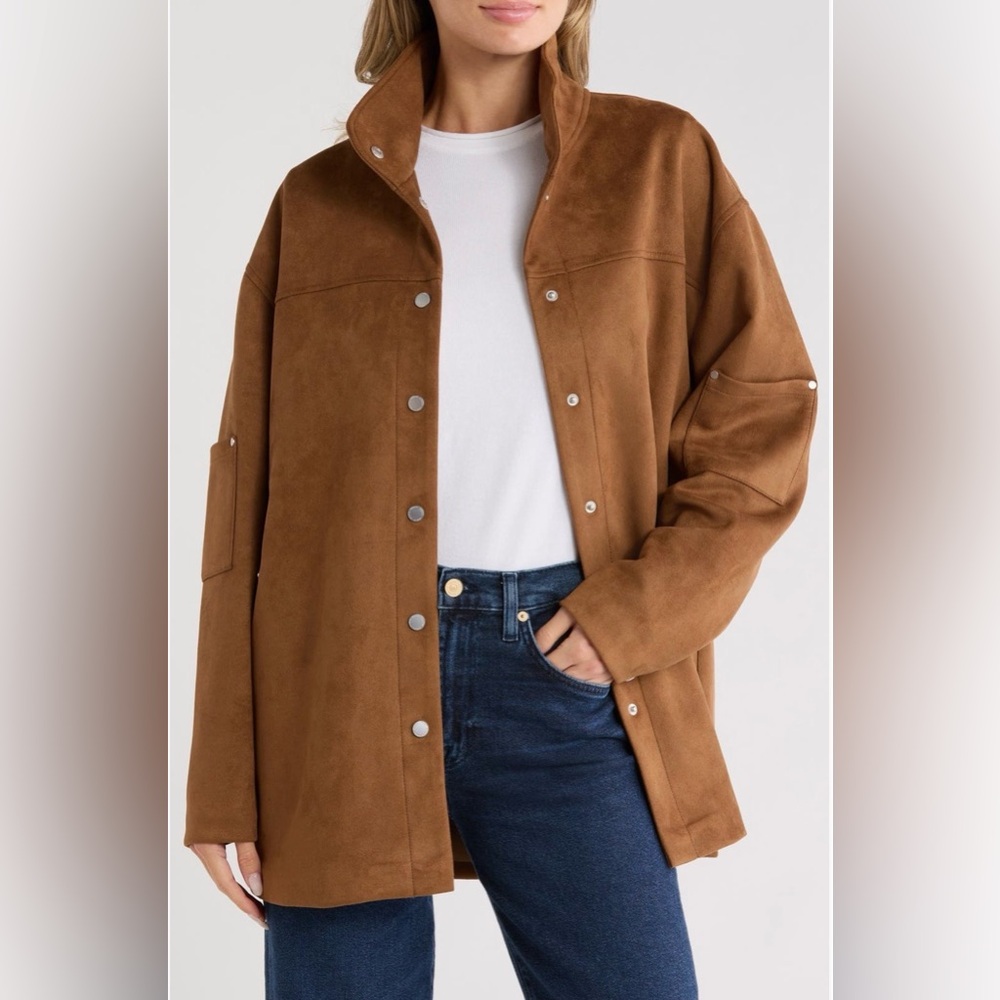 Rebecca Minkoff Chestnut Brown Suede-Effect Snap Jacket